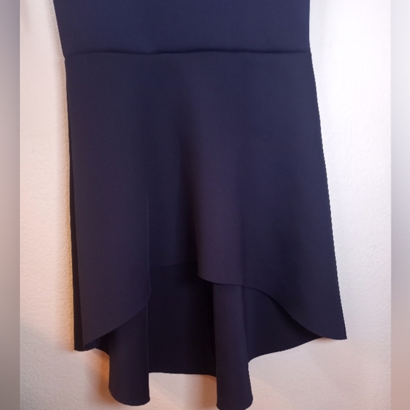 Eliza J Navy Sweetheart Neckline Off Shoulder High Low Mermaid Form Fitting Gown - Picture 5 of 10